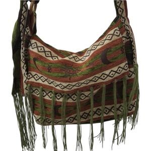 Boho Fringed Tapestry Crossbody Bag Festive Hippie